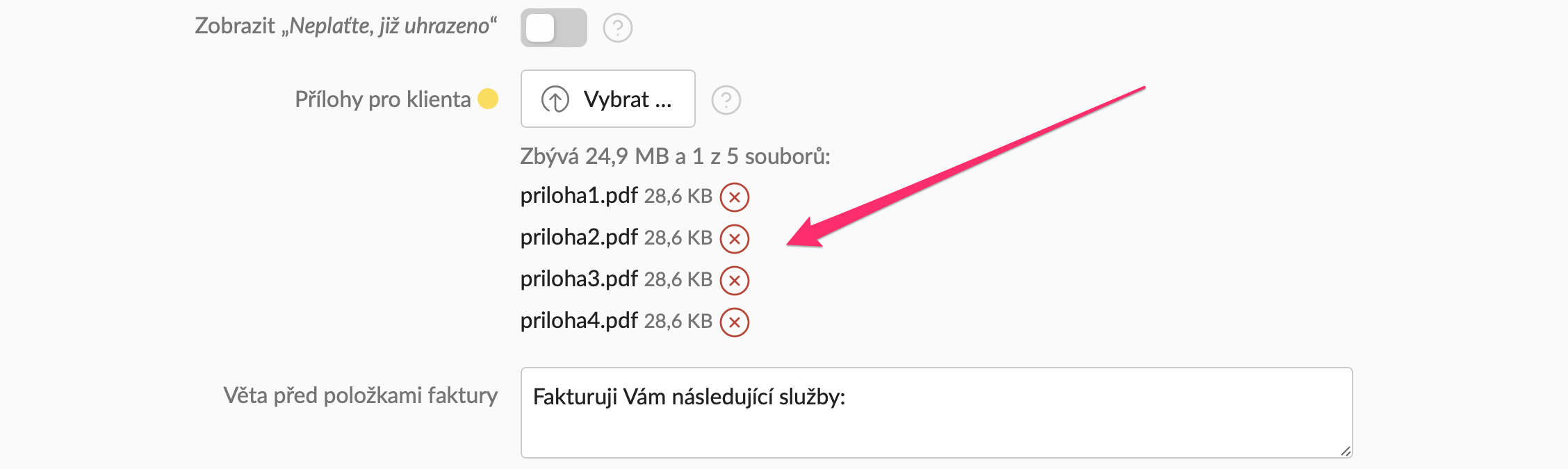 OVíc příloh přidaných k faktuře