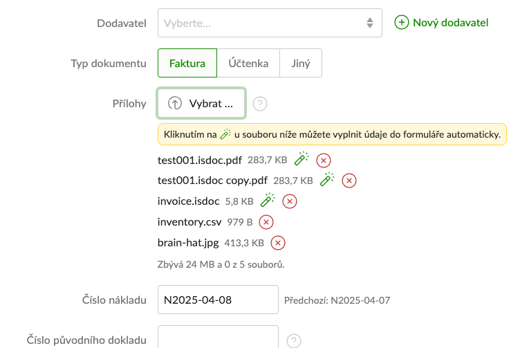 Obrazovka nastavení zobrazení IBAN