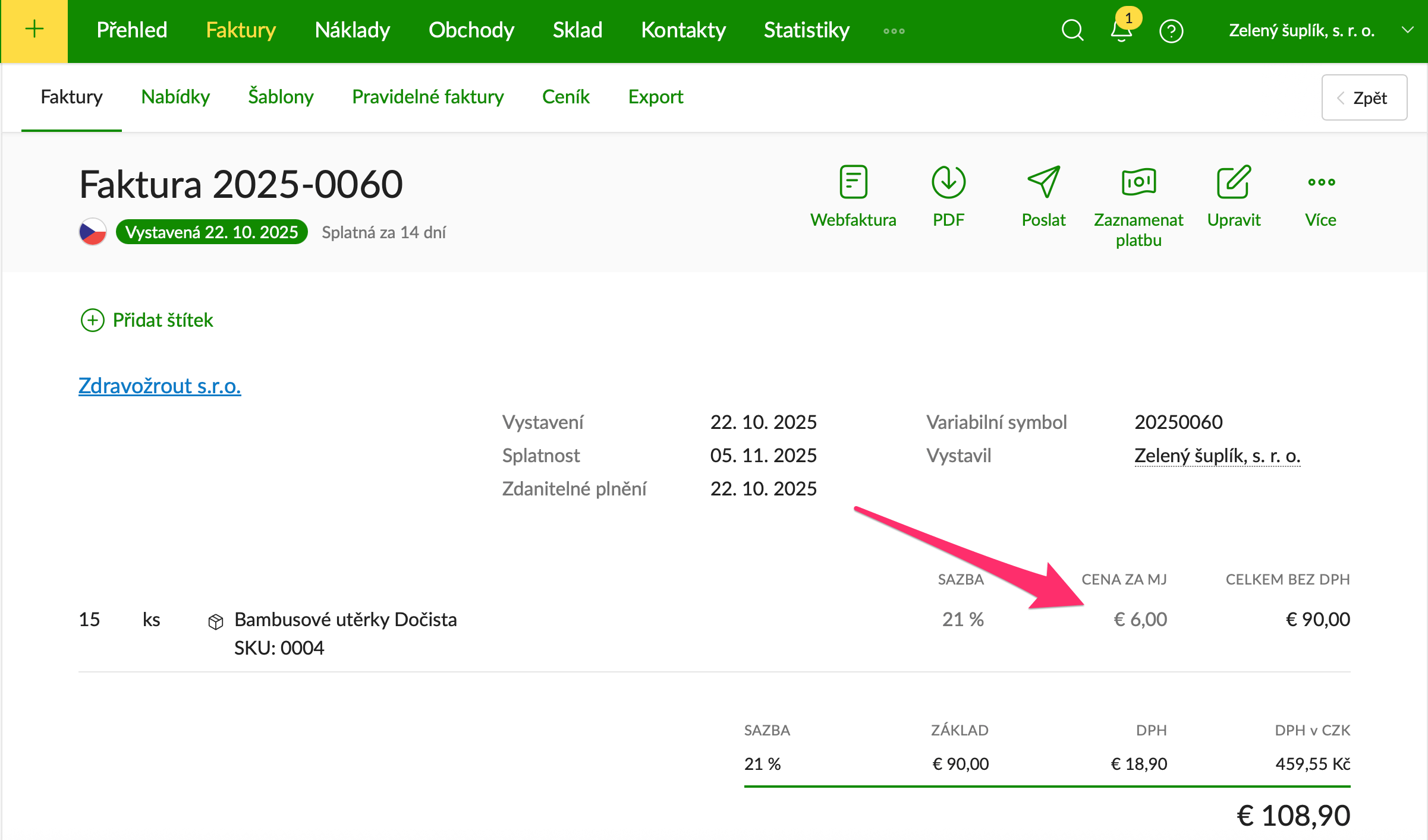 Náhled obrazovky v aplikaci – pro každou skladovou i ceníkovou položku nově můžete nastavit cenu v různých měnách.