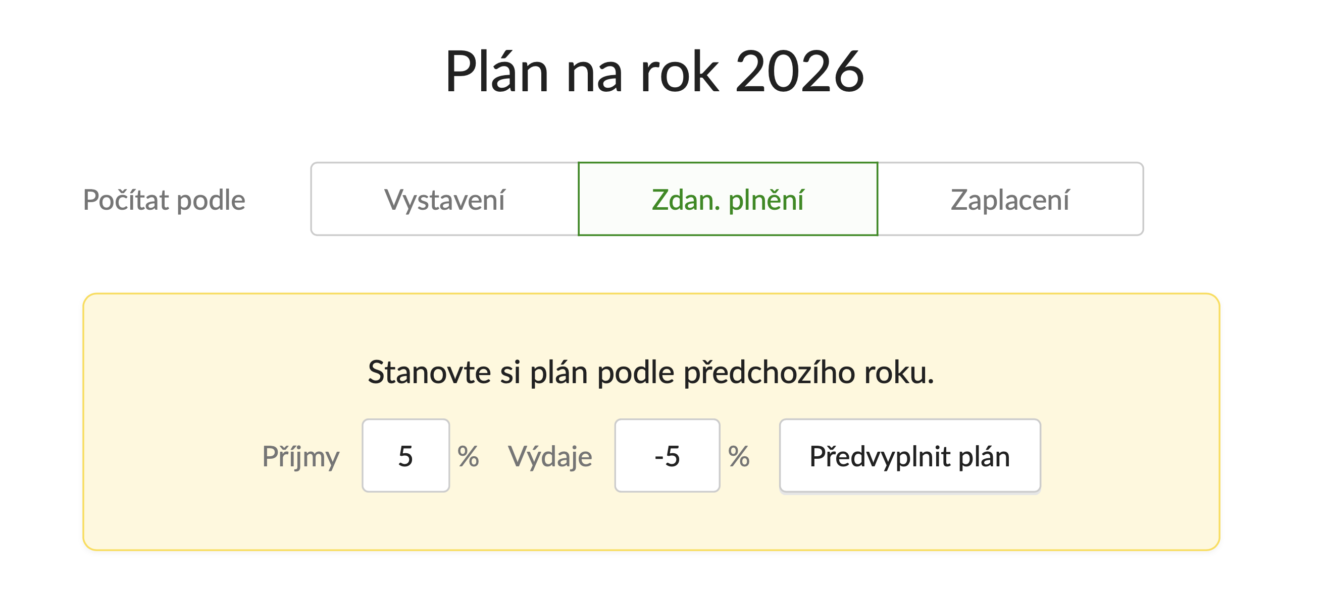 Náhled obrazovky v aplikaci – plánování roku.