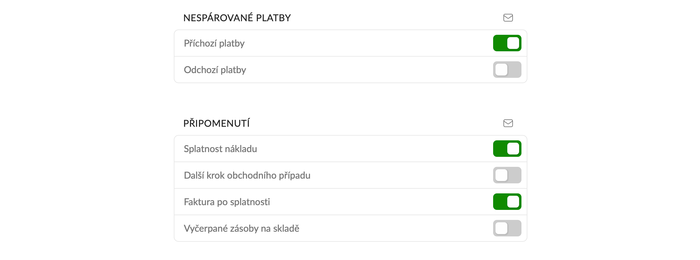 Nastavení upozornění do mailu.