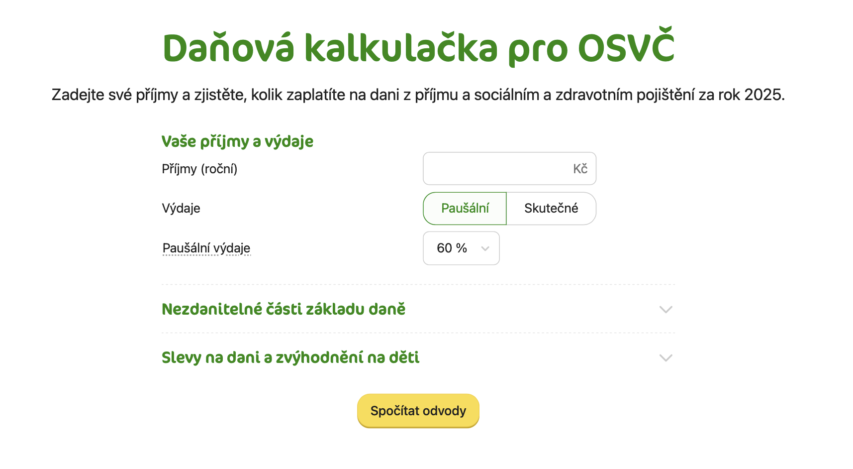 Náhled daňové kalkulačky pro OSVČ.