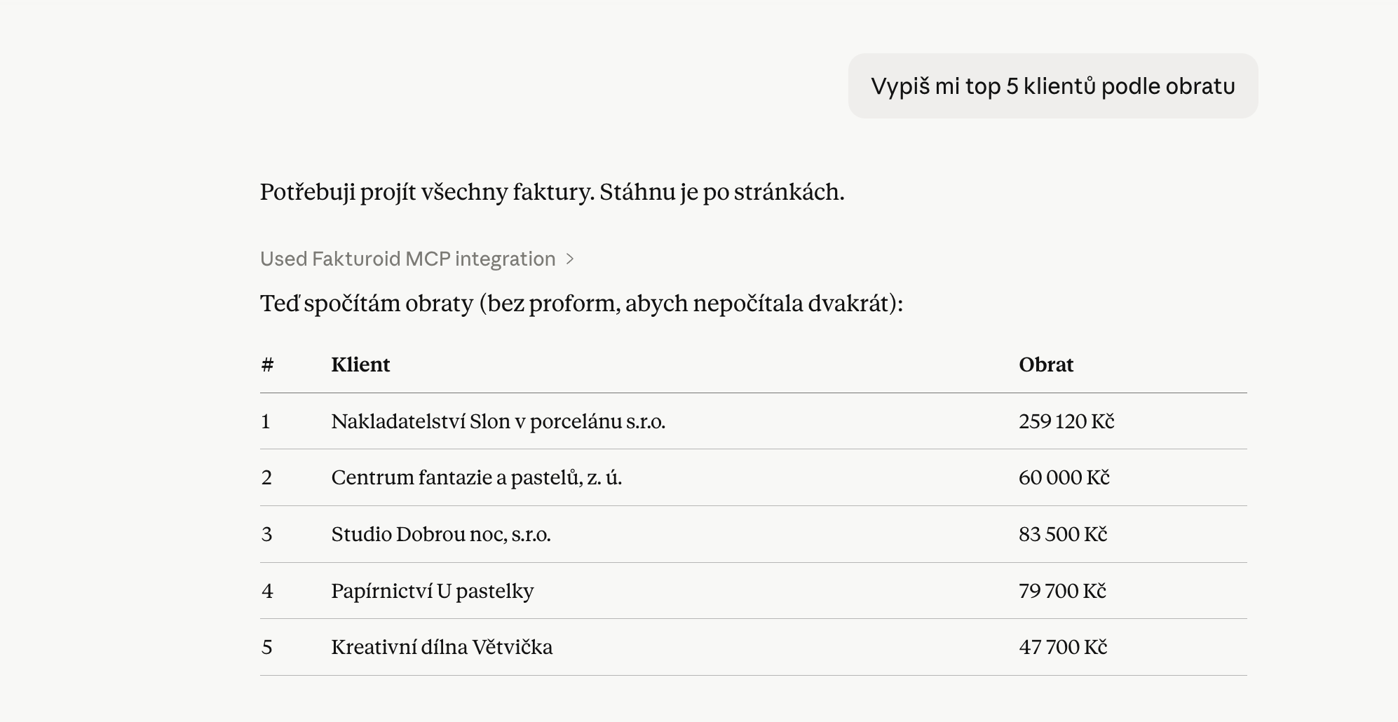 Díky MCP serveru můžete faktury a vše, co s nimi souvisí, řešit přímo v chatu.