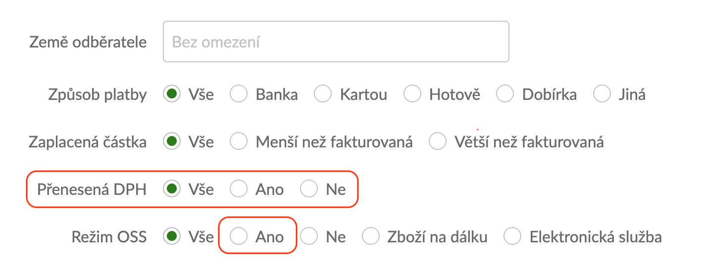 Obrazovka nastavení zobrazení IBAN