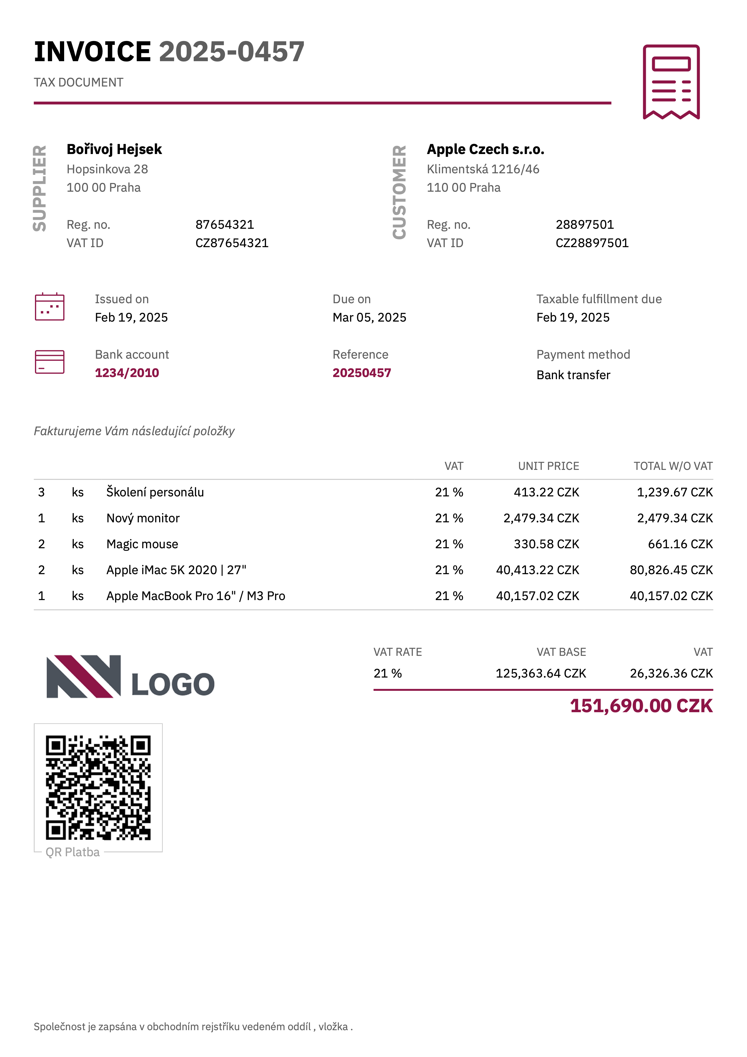 Fakturoid - Lyra invoice template