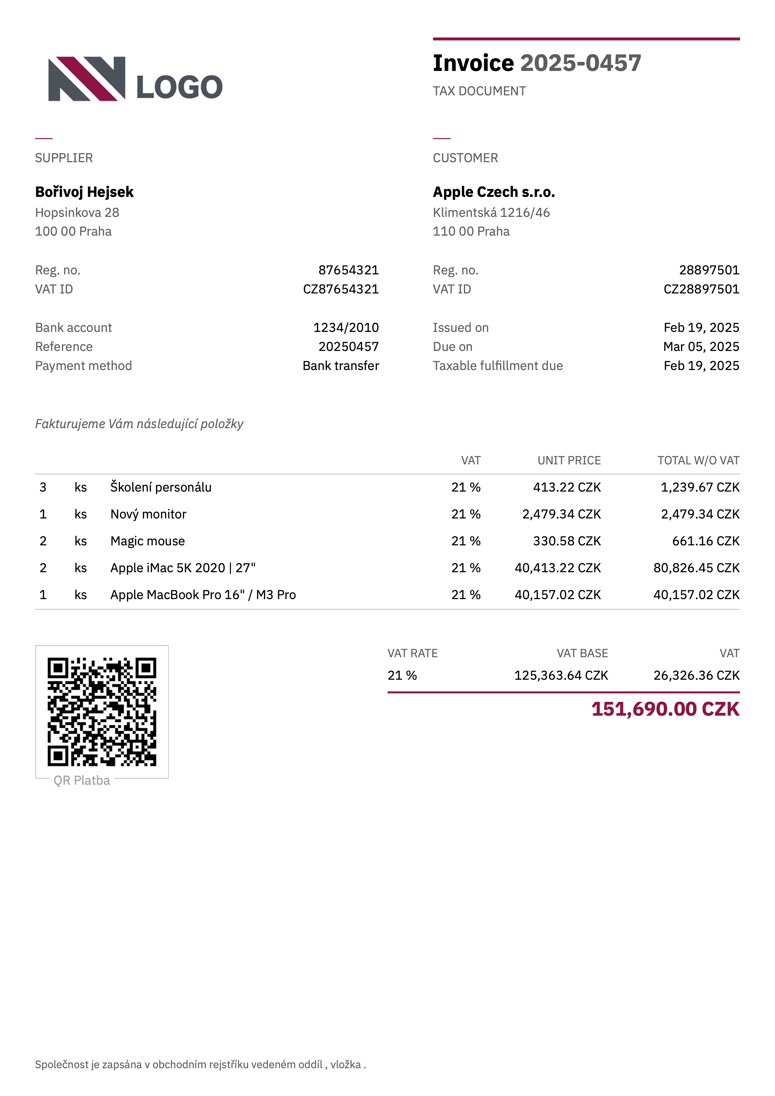 Fakturoid - Solaris invoice template