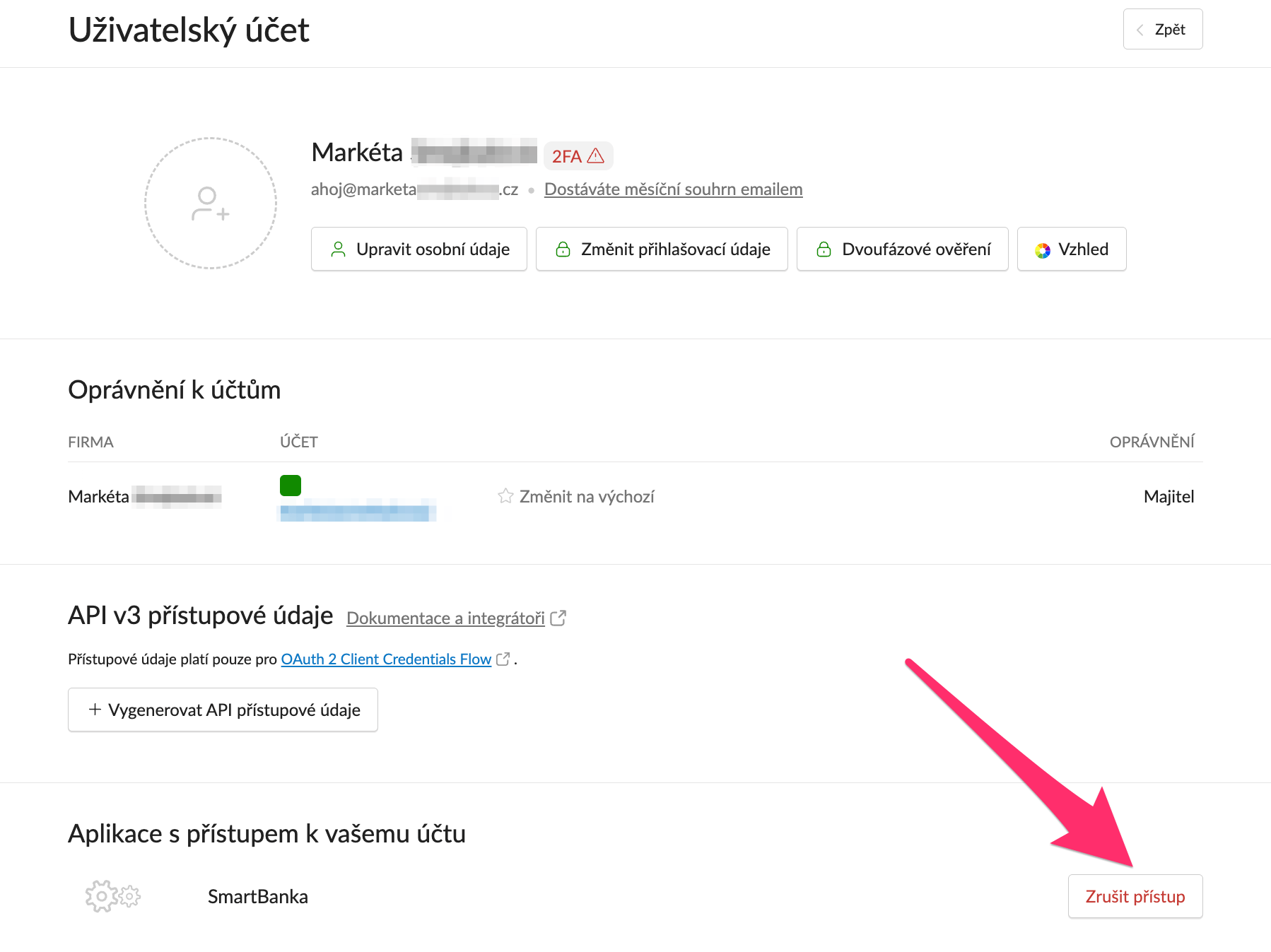 Zrušení propojení ve Fakturoidu