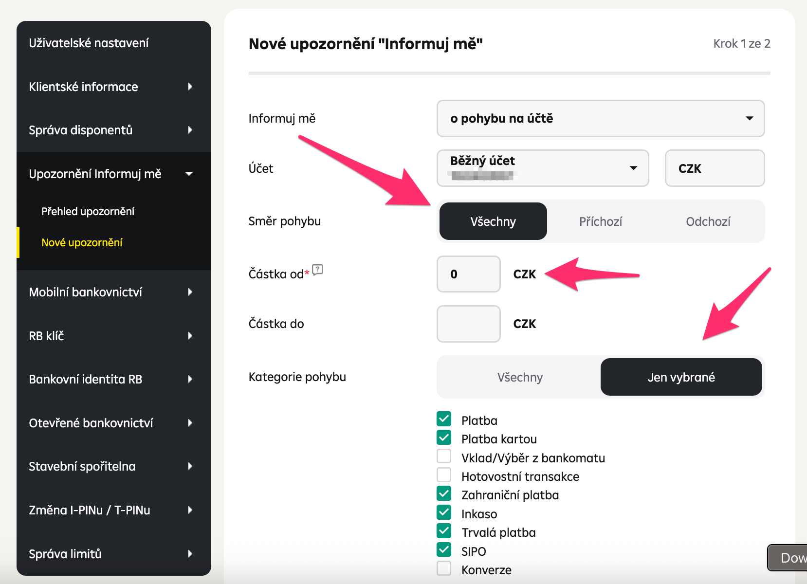 RB nastavení emailů
